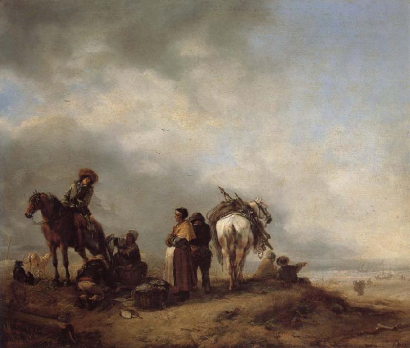 Philips Wouwerman A View on a Seashore with Fishwives Offering Fish to a Horseman France oil painting art